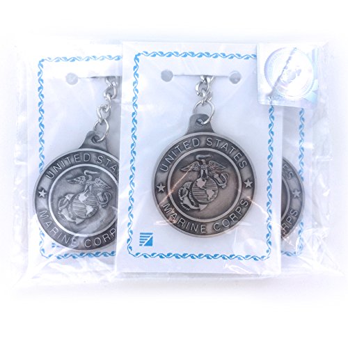 SHOP AWARDS AND GIFTS United States Marine Corps Navy USA Keychain, Patriotic Military Veteran Memorial Day Gifts, Antique Pewter, Bulk Pack of 3