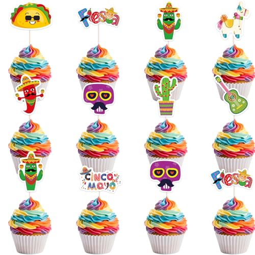 Fiesta Cupcake Toppers Cinco de Mayo Decorations Mexican Fiesta Party Favor Supplies 36Pcs