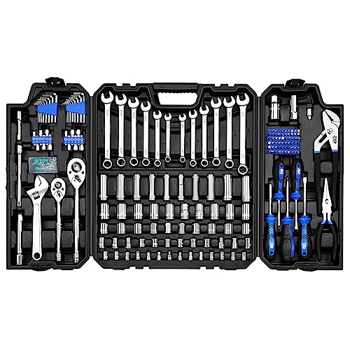 Prostormer 240-Piece Mechanics Hand Tool Set, General Assorted SAE/Metric Sockets and Wrenches Automotive Repair Tool Kit with Plastic Storage Toolbox