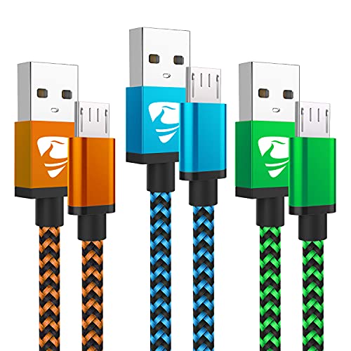 Aioneus Micro USB Cable Fast Android Charging Cord 6FT 3Pack Charging Cable Braided Charger Cord for Samsung Galaxy S7 Edge S6 S5 S2 J7 J7V J5 J3 J3V J2, LG K40 K20, Fire Tablet, PS4, Xbox, Kindle