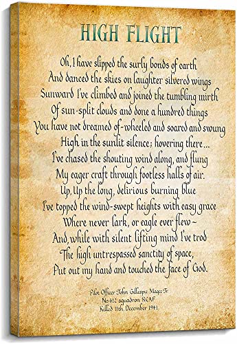 High Flight Poem Wall Decor John Gillespie Magee Jr Quotes Wall Art Poetry Posters and Prints Picture Decorations Painting Canvas Artwork for Kitchen Printed Canvas Rectangle Pictures Wall for Bedroom (08x12inch(20x30cm),Unframed)