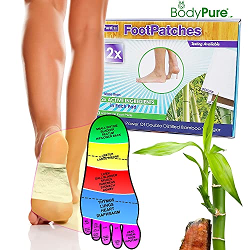 BodyPure2x Herbal Deep Cleansing Foot Pads w Tourmaline | Testing Available for Used Pads | All-Natural Bamboo Foot Patch | Takesumi Foot Patches | Twice The Potency | Sleep Deeper | Made in The USA