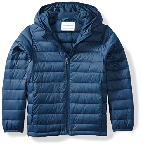 Amazon Essentials Boys' Lightweight Water-Resistant Packable Hooded Puffer Coat, Navy, X-Large