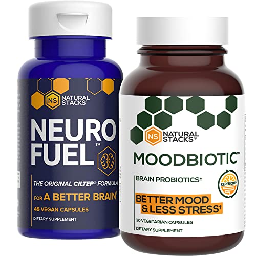 NATURAL STACKS NeuroFuel (45ct) and MoodBiotic Probiotics (30ct) for Focus, Memory, Motivation, Better Mood, Gut Health - 3rd Party Lab Tested, Gluten-Free, Highly Bioavailable, Paleo-Friendly