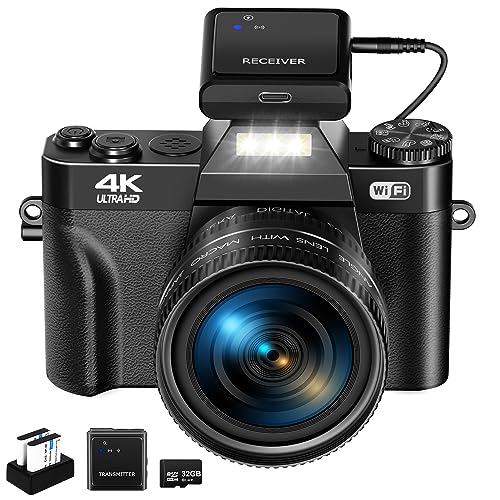 Digital Camera for Photography VJIANGER 4K 48MP Vlogging Camera for YouTube with WiFi, 180 Degree Flip Screen, 16X Digital Zoom, 52mm Wide Angle & Macro Lens, 2 Batteries, 32GB TF Card(W02 Black6)