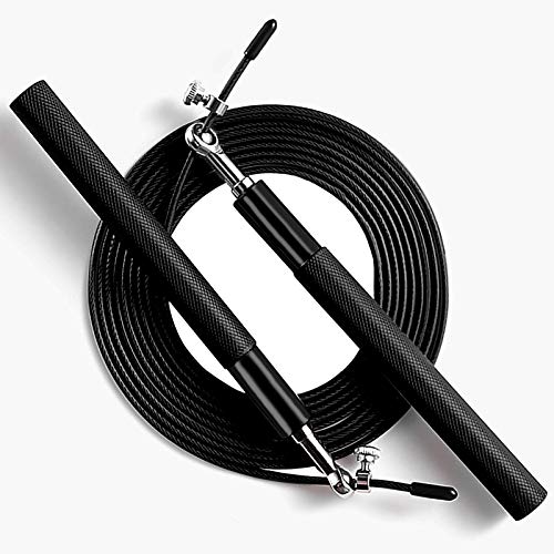 Speed Jump Rope - 360° Swivel Ball Bearing - Adjustable steel coated skipping rope- Aluminum Anti Skipping Handle -Fitness Training Boxing Sports Exercises -suitable for kids and adults(Black)