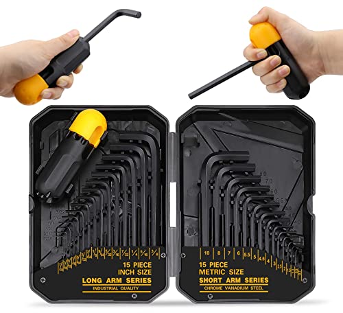 ELEAD 31-Piece Hex Key Set - Allen Wrench Set, SAE and Metric Allen Keys MM(0.7mm-10mm) SAE(0.028'-3/8) Heat-Treated, Torque Handle, High Leverage, Long & Short Keys, Easy Organization