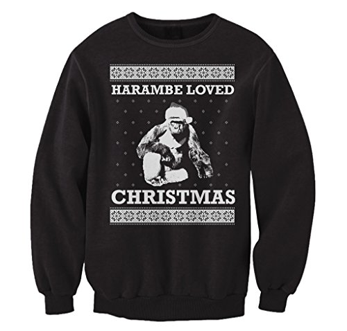 FreshRags Harambe Loved Christmas Ugly Sweater Funny Men's Sweatshirt LG Black