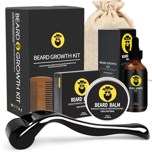 Beard Growth Kit, Beard Kit for Men, Beard Growth Oil (2oz), Beard Balm and Comb, Stimulate Beard and Hair Growth - Gifts for Men Dad Him Boyfriend Husband Brother