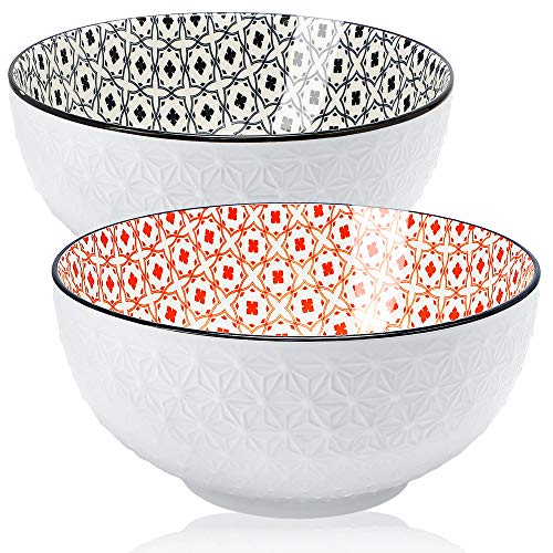 Farielyn-X 8.3' Large Salad Soup Ramen Bowls, 68 OZ Super Stackable Round Fine Porcelain Cereal Pasta Serving Bowl Sets, 2 Pack - Microwavable Ceramic Bowls - Heat and Cold Resistant Porcelain