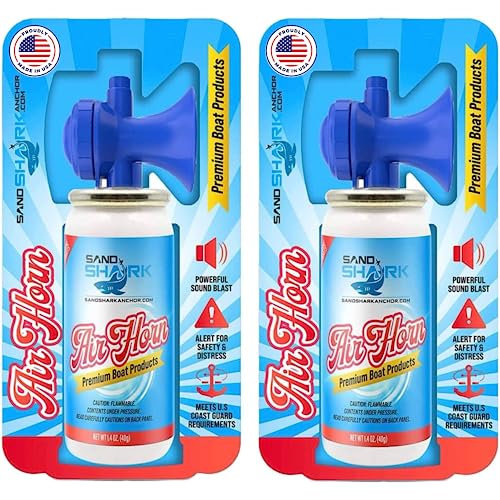 SandShark Premium Air Horn Handheld Canister-Very Loud Airhorn, Coast Guard Approved Boat Horn, Boat Horn Marine, Air Horns For Safety, Camping Air Horns, Air Horn for Dogs, Bear Horn (2 pk-1.4 oz)