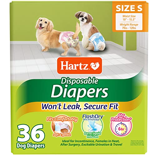 Hartz Disposable Dog Diapers, Size S 36 count, Comfortable & Secure Fit, Easy to Put On