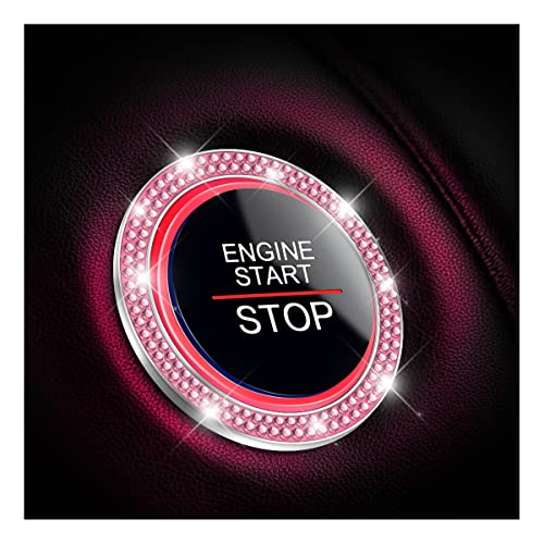 Car Bling Crystal Rhinestone Engine Start Ring Decals, 2 Pack Car Push Start Button Cover/Sticker, Key Ignition Knob Bling Ring, Sparkling Car Interior Accessories for Women (Pink1)