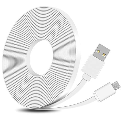 FastSnail 16.4FT Flat Power Extension Cable for WyzeCam, for WyzeCam Pan, for Wyze Cam V3, for KasaCam NestCam Indoor, for Yi Cam, for Blink, USB to Micro USB Charging and Data Sync Cord (White)
