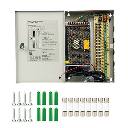 Yaetek 18 Channel DC 12V CCTV Distributed Power Supply Box For Security Surveillance Camera Key Lock (12V 20A 240W 18OutPut)