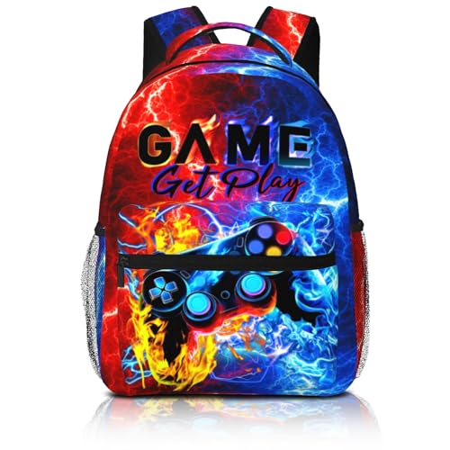 SENROLAN Abstract Gamepad Backpack for Boys & Girls Lightning Fire Games Gaming Print Bookbags Lightweight Waterproof Adjustable Colorful School Bags for Kids Teenager Travel Daypack Laptop Backpack