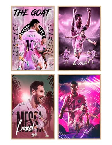Lionel Poster Messi Poster 4 Pieces Poster Messi Miami Canvas Printed Soccer Star Poster Messi Sports Poster For Gym Office Home Decor Soccer Fan Gift Teenagers Gift (08 X 12 Inches X 4 Pieces)
