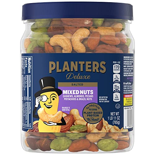 PLANTERS Deluxe Mixed Nuts with Cashews, Almonds, Pecans, Pistachios, Hazelnuts & Sea Salt, 27oz. Container