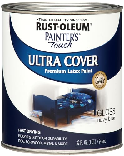 Rust-Oleum Brush On Paint 1922502 Painters Touch Latex, 1-Quart,Acrylic (Pack of 1), Gloss Navy Blue, 32 Fl Oz