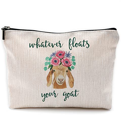 NEGIGA Whatever Floats Your Goat Makeup Bag Travel Cosmetic Bags for Women Girls,Farmhouse Floral Goat Cosmetic Bags with Zipper Pouch Travel Toiletry Case,Gift for Goat Lovers