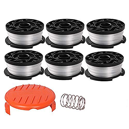 THTEN AF-100 String Trimmer Spool Replacement for Black and Decker 30ft 0.065' Refills Line Auto Feed Single Weed Eater,GH600 GH900 Edger with RC-100-P Spool Cap Covers (6 Spools, 1 Cap,1 Spring)