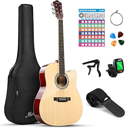 Moukey 41' Acoustic Guitar for Beginner Adult Teen Full Size Guitarra Acustica with Chord Poster, Gig Bag, Tuner, Picks, Strings, Capo, Strap Right Hand - Natural