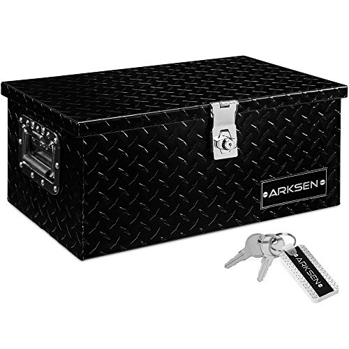 ARKSEN 20 Inch Heavy Duty Aluminum Diamond Plate Tool Box Chest Box Pick Up Truck Bed RV Trailer Toolbox Storage with Side Handle and Lock Keys – Black