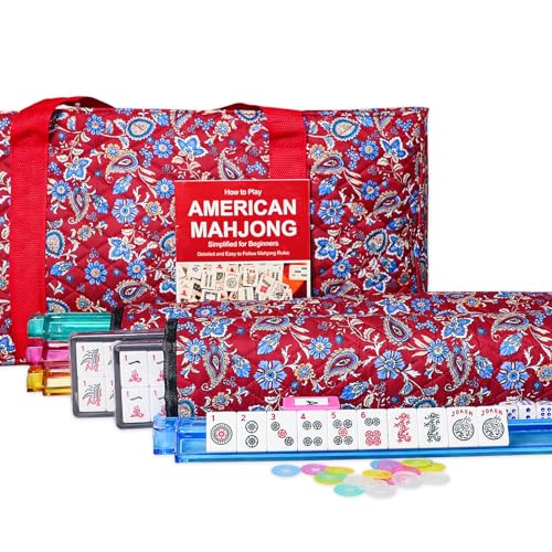 Jongyance American Mahjong Set,Red Bag,166 Mahjong Sets,4 All-in-One Rack/Pushers,Mahjong Tiles Set with Manual (Mah-Jongg,Majiang)