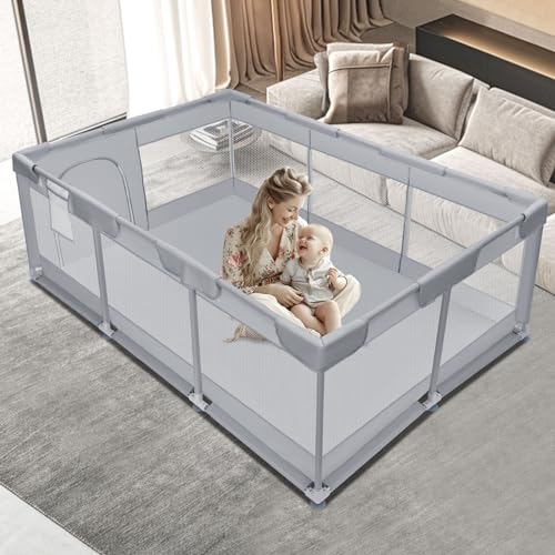 Baby Playpen 74x50 Inch, Playpen for Babies and Toddlers, Play Pen Indoor & Outdoor Active Center, Sturdy Safety Playard with Anti Slip Suction Cups, Skin-Friendly Fabric, Large Space Baby Fence