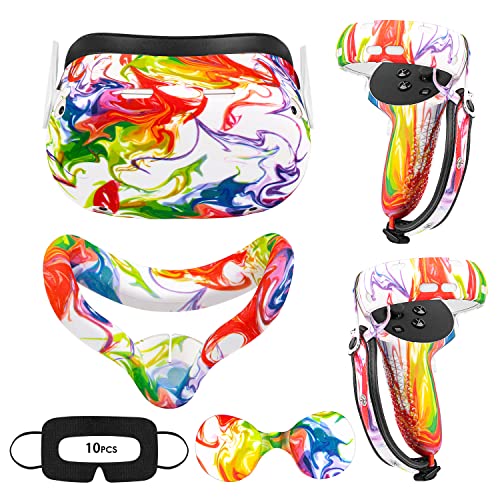Accessories for Oculus Quest 2, YIZEIJOB VR Silicone Protective Cover Skin Set for Meta Quest 2 - White Painting Version