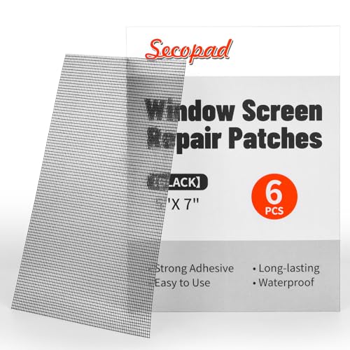 Secopad 5' x 7' Black/Grey Screen Repair Kit, 6 PCS Window Screen Patch Repair Tape for Mesh Window Screen Door Repair, Strong Adhesive Fiberglass Screen Repair