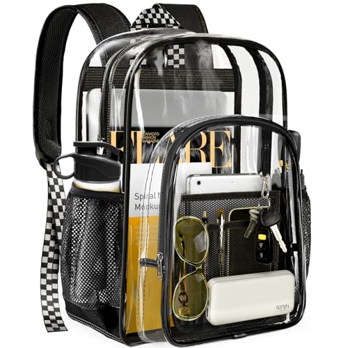 PAMANO Clear Backpack Transparent Heavy Duty Bookbag See Through Bag for College Work Travel Security, Black
