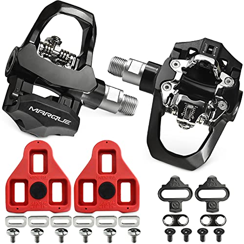 MARQUE Duo Indoor Bike Pedals – Indoor Cycling Clipless Pedals Compatible with Peloton Look Delta and SPD Cleats, Heavy Duty Durable 9/16” Thread for Stationary Exercise Fitness Bike