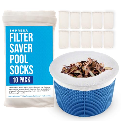 IMPRESA 10-Pack of Pool Skimmer Socks - Excellent Savers for Filters, Baskets, and Skimmers - The Ideal Sock/Net/Saver to Protect Your Inground or above Ground Pool