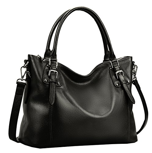 HESHE Genuine Leather Purses and Handbags for Women Designer Tote Satchel Top Handle Shoulder Bags Hobo Crossbody Bag (Large,Black)