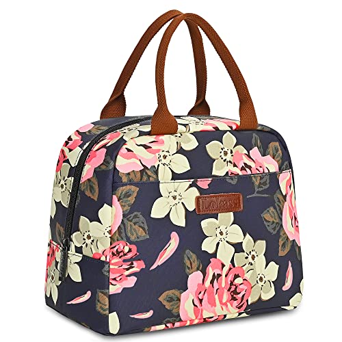LOKASS Lunch Bag Women Insulated Lunch Box Water-resistant Lunch Tote Thermal Lunch Cooler Soft Liner Lunch Bags for Lady Adults Work/Picnic/Beach/Fishing (Peony)