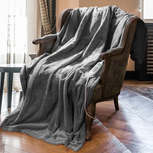Heated Throw Blanket With 1-9 hrs Timer Auto-Off & 8 Heating Levels, Flannel Electric Blanket Throw ETL Certification, Machine Washable Full Body Warming Blankets with Overheating Protection (50×60)