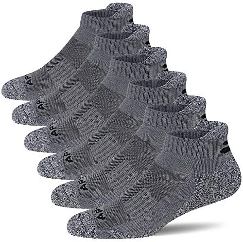 APTYID Men's Performance Athletic Ankle Tab Running Socks, Dark Grey, Size 9-12, 6 Pairs