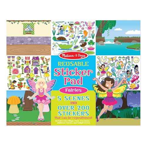 Melissa & Doug Reusable Sticker Pad: Fairies - 200+ Stickers - Removable Stickers, Fairy Toys, Restickable Sticker Book For Kids Ages 3+