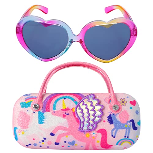 PinkSheep Sunglasses for Girls, Baby Kids Polarized Sunglass with Case, Unicorn Heart Glasses UV400 Protection Plastic Frame