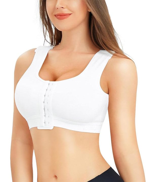 BRABIC Women Front Closure Post Surgery Compression Everyday Bras for Mastectomy Support with Adjustable Straps Wirefree (X-Large, White)