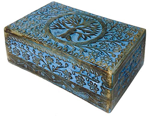 S.B.ARTS Premium Wooden Mini Jewellery Box Tree Design-Trinket Box for Ladies-Jewellery Storage Case-Antique Look-Traditionally Handcrafted-Home Decor Accessories-Ideal for Women, Girls, Blue