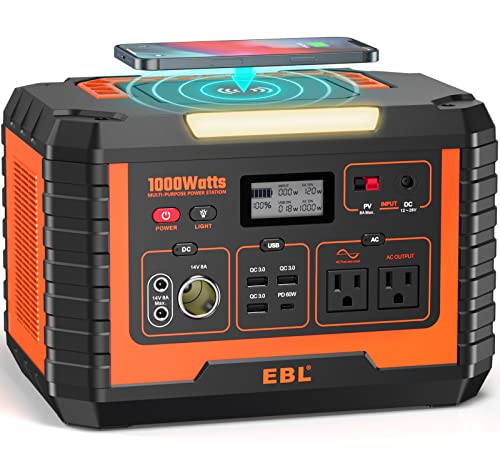 EBL Portable Power Station Voyager 1000, 110V/1000W Solar Generator(Surge 2000W), 999Wh/270000mAh High Lithium Battery for Outdoor Home Emergency