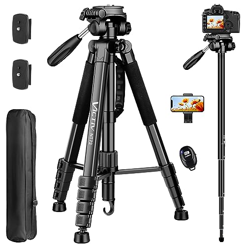 Tripod for Camera, 72' Tall Camera Tripod with Remote, Compact Camera Stand Tripod for Phone, Lightweight DSLR Tripod& Monopod, Professional Heavy Duty Tripod for Spotting Scope, Telescope, Binocular