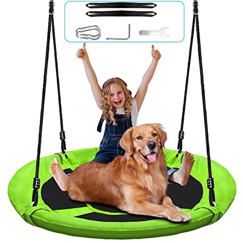 40 Inch Saucer Tree Swing Set for Kids & Adults, Adjustable Swing Sets for Backyard or Outdoor Playground 900D Oxford Fabric,Heavy Duty Round Swing Green & Black
