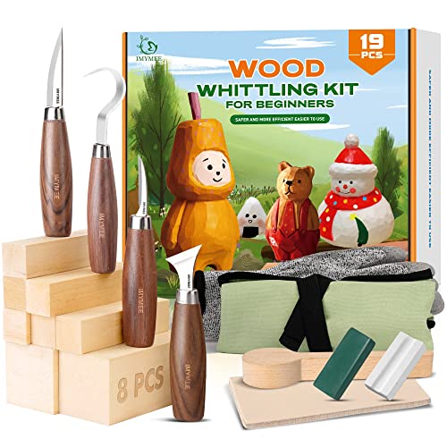 IMYMEE Wood Whittling Kit for Beginners-Complete Whittling Set with 4pcs Wood Carving Knives & 8pcs Basswood Wood Blocks-Perfect Wood Carving Kit Set-includes Wood Carving Tools for Adults and Kids
