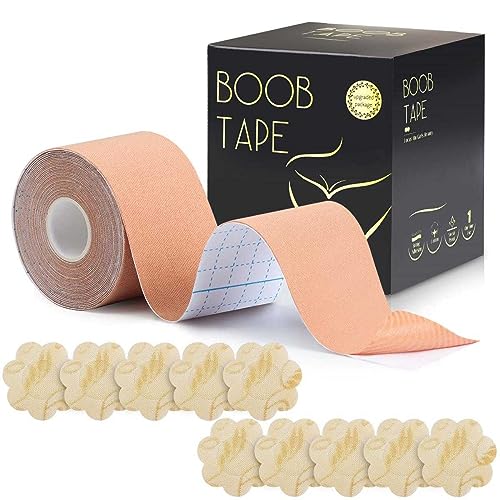 Medimama Invisible Breast Lift Tape with 10 pcs Lace Petal Backless Nipple Cover, Boob Tape Bob tape for Breast Lift A-D Cup Nude