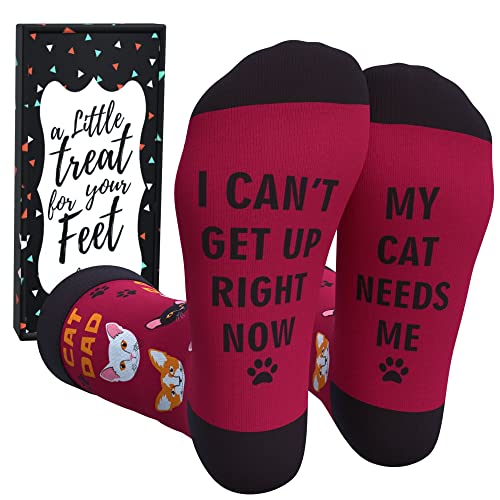 Cavertin Men's Programming Alien Sasquatch Cat Dad Dog Dad Music Fishing Socks with Gift Box (Cat Dad)