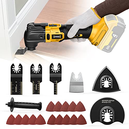 Cordless Oscillating Tool for Dewalt 20V Battery, 6 Variable Speed Brushless-Motor Tool, Oscillating Multi Tool Kit for Cutting Wood Drywall Nails Remove Grout & Sanding(Battery Not Included)