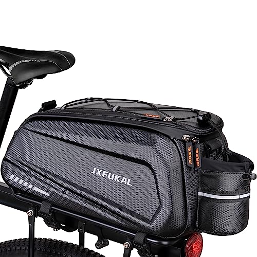 JXFUKAL Bike Bags for Bicycle Rear rack - 9.5L Hard Shell Waterproof Bike Ebike Trunk Pannier Saddle Seat Bag Carrier with Reflector, Rain Cover & Shoulder Strap for Commuter Travel Outdoor